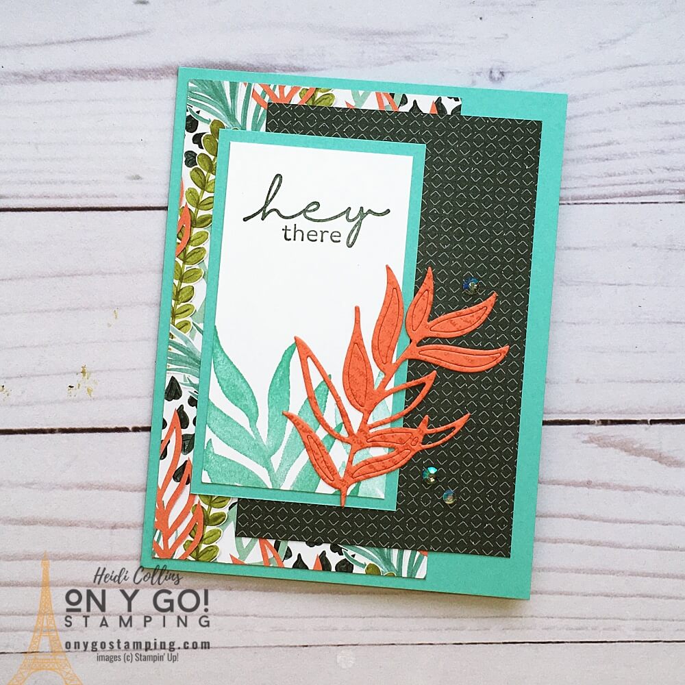 Handmade card using the Artfully Composed Patterned Paper and Artfully Layered stamp set from Stampin' Up! This gorgeous card is based on a simple card sketch. See the sketch, cutting dimensions, and more samples on my website!
