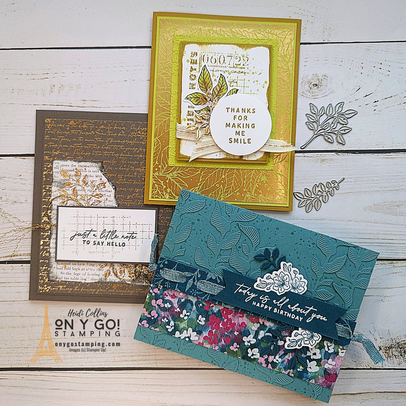 Shabby chic handmade cards with bits of glam using the Nature's Sweetness suite. This awesome super-sized suite includes the Notes of Nature and Lovely and Sweet stamp sets and dies, faux-suede trim, and adhesive-backed cork rounds.