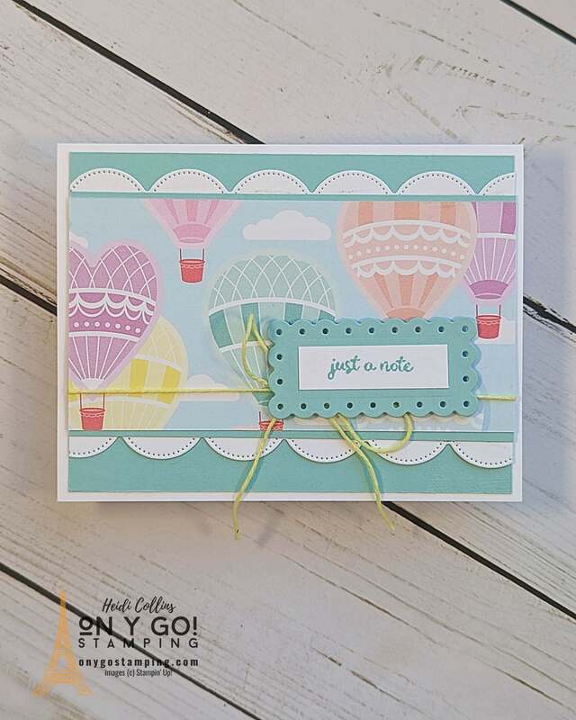The Lighter Than Air patterned paper from Stampin' Up!®️ is perfect for creating a quick and easy handmade note card. 