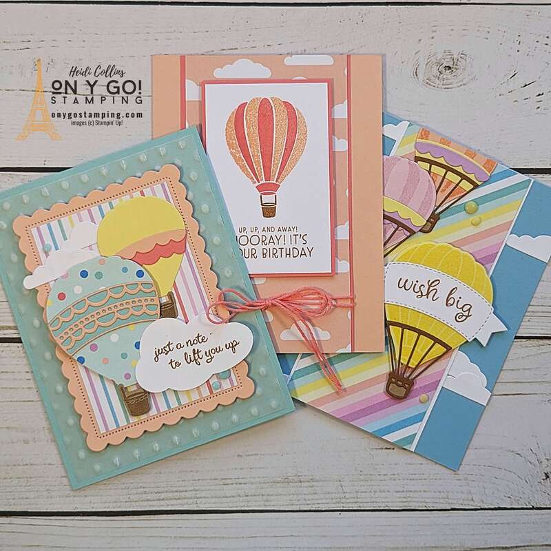 Create fun handmade cards to send someone a little pick-me-up or handmade birthday card with the Hot Air Balloon stamp set and the Lighter Than Air patterned paper from Stampin' Up!®️ See the step-by-step video tutorial.