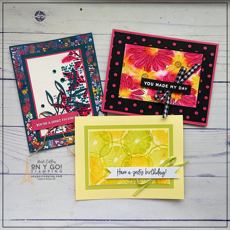 Are you looking for an easy card-making technique to create fun and unique cards? Look no further than wet stamping with Stampin' Up! products! Learn how to incorporate an easy watercolor technique with the Cheerful Daisies stamp set, Gorgeously Made stamp set, and Sweet Citrus stamp set in your projects and make them into works of art. See the video tutorial to find out how to get started with this simple technique and you'll be making beautiful cards in no time!