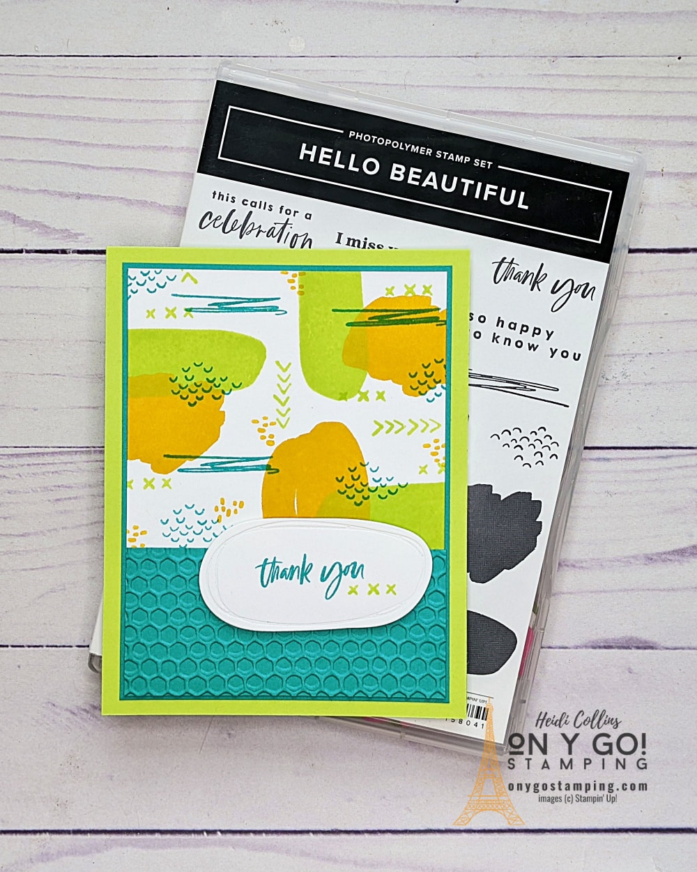 Handmade thank you card idea using the Hello Beautiful stamp set from Stampin' Up!® in bold colors.