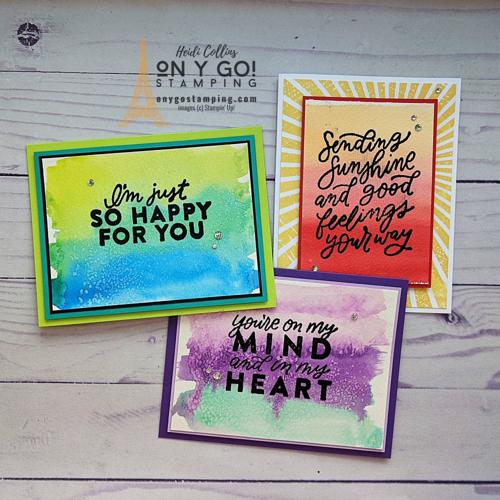 Paint an easy watercolor background to make a simple handmade card with the Good Feelings stamp set from Stampin' Up!®