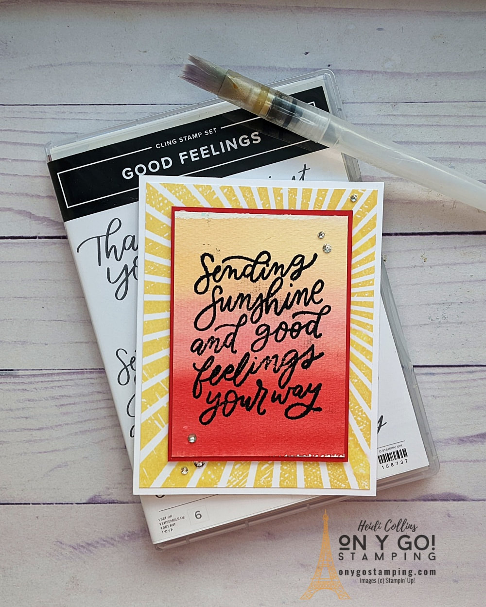 Send sunshine with the Good Feelings stamp set from Stampin' Up!® and a simple watercolor background.