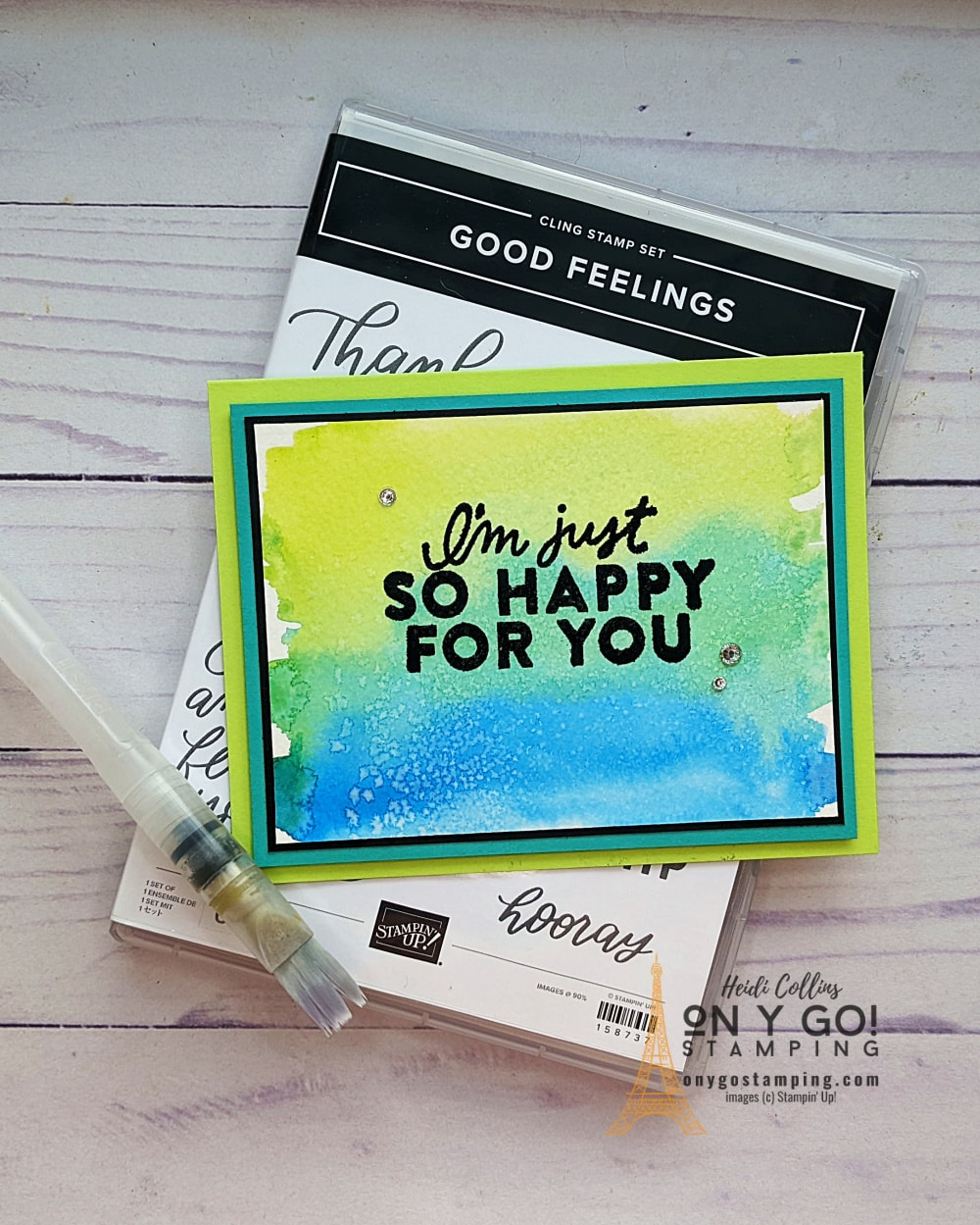 The Good Feelings stamp set from Stampin' Up!® works perfectly with watercolor backgrounds to create easy handmade cards.