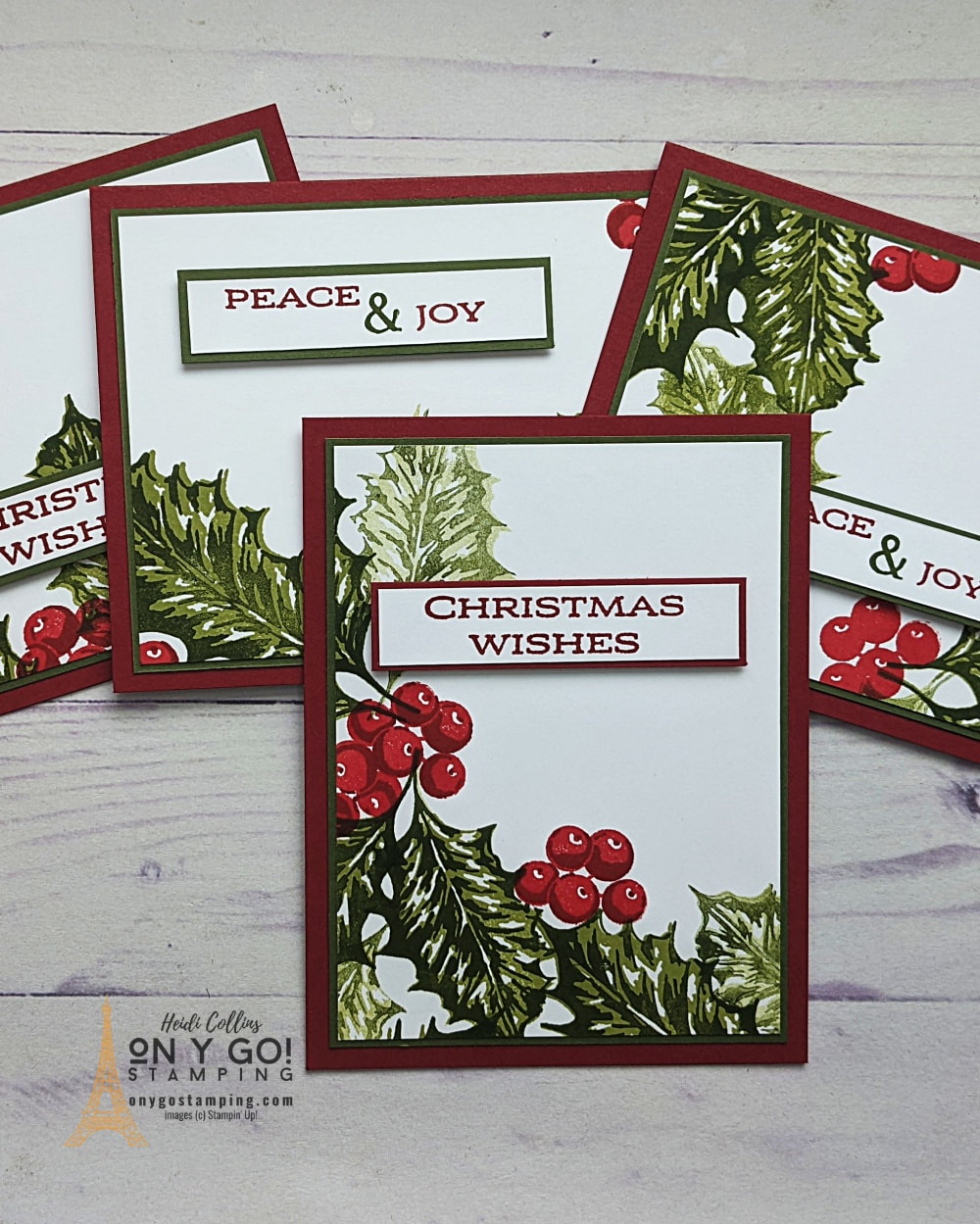 Make beautiful handmade Christmas cards quickly with the four-square card technique. Sample card uses the Leaves of Holly stamp set from Stampin' Up!®