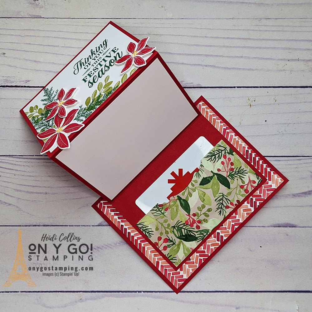 Need to give a gift card for Christmas? Here is the perfect handmade gift card holder that is also a fun fold card. This handmade card uses the Merriest Moments stamp set and Painted Christmas patterned paper from Stampin' Up!®