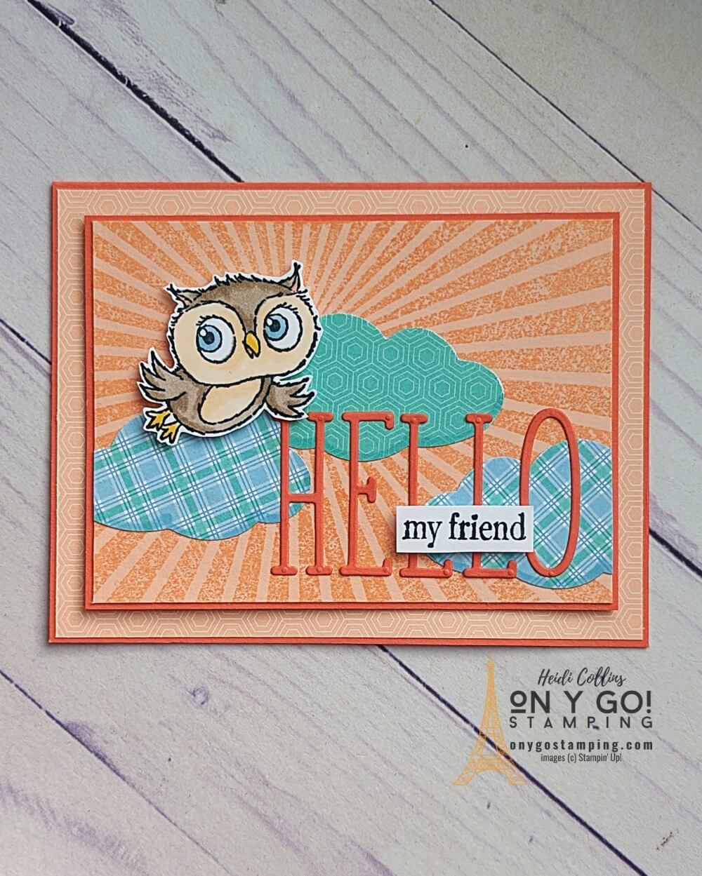 Send a handmade card to a friend to say hello with the Adorable Owls stamp set from Stampin' Up! These stamps will be available for FREE with a qualifying purchase during Sale-A-Bration 2023.