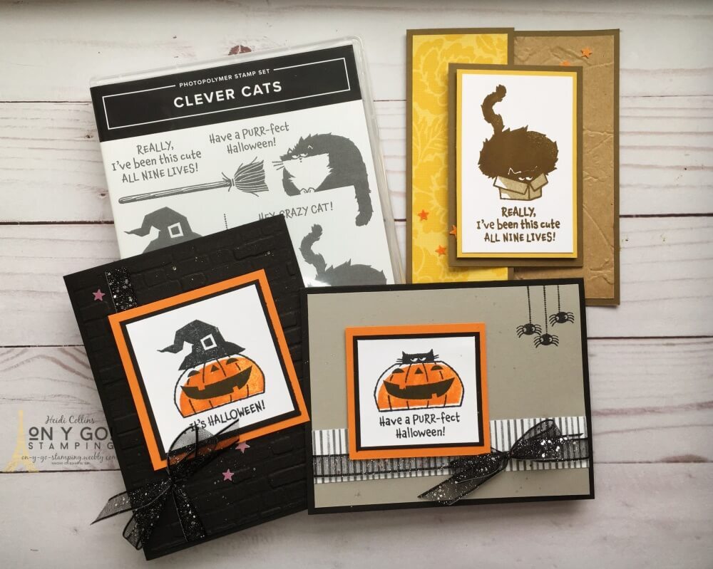 Cut handmade card ideas with the Clever Cats stamp set from Stampin' Up! These cards will be perfect for Halloween, although these fat cats are perfect to brighten anyone's day!