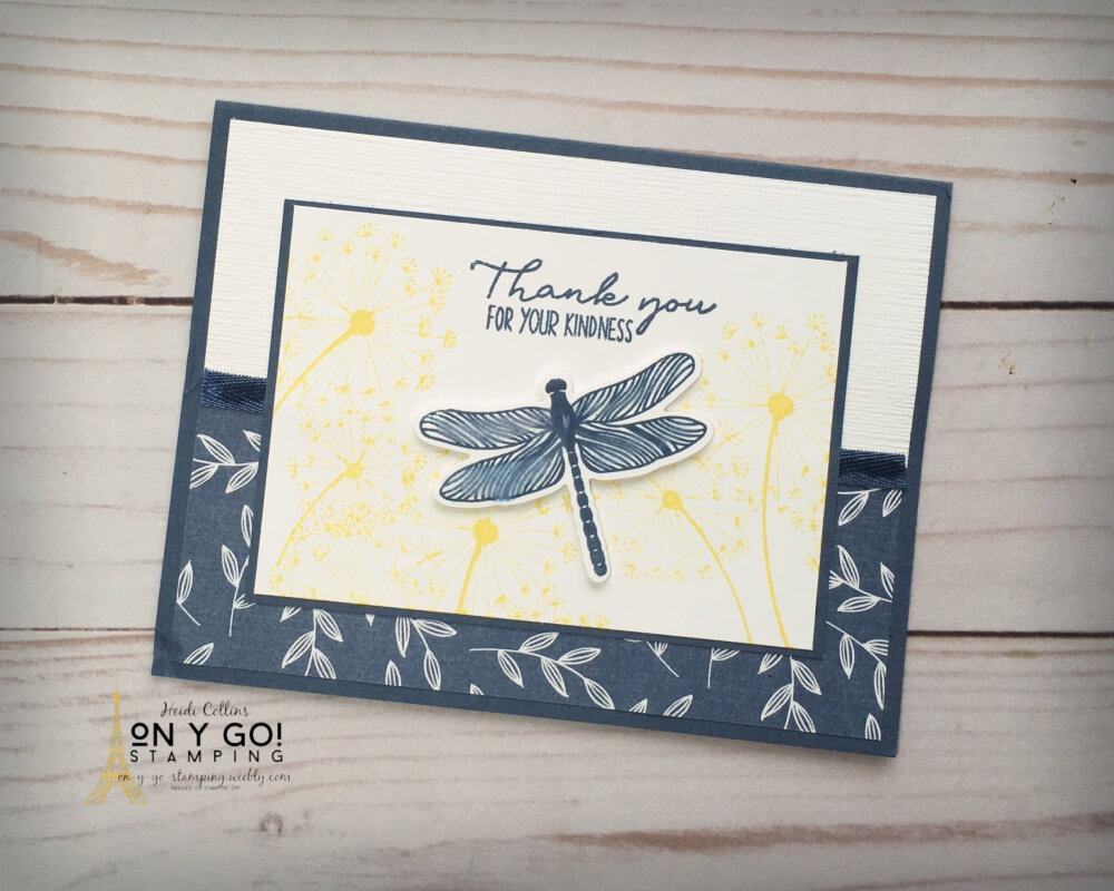 Dragonfly Garden thank you card. This card incorporates the coordinating patterned paper as well.