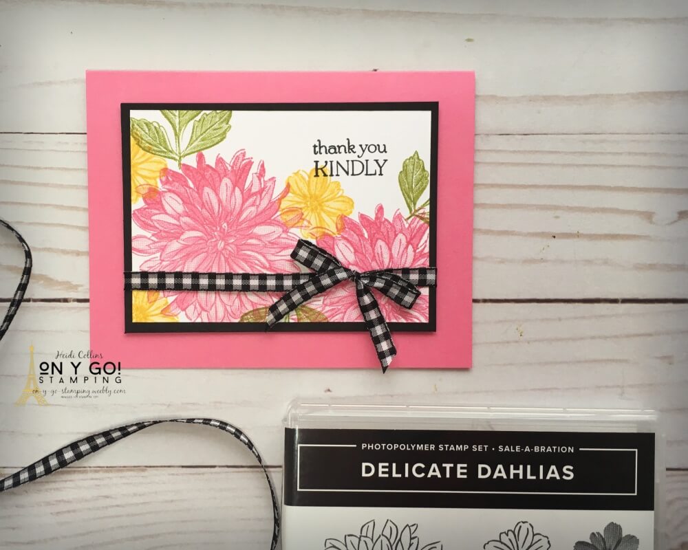Floral thank you card with the NEW Delicate Dahlias stamp set. Get these stamps FREE during Sale-A-Bration in August and September 2021.