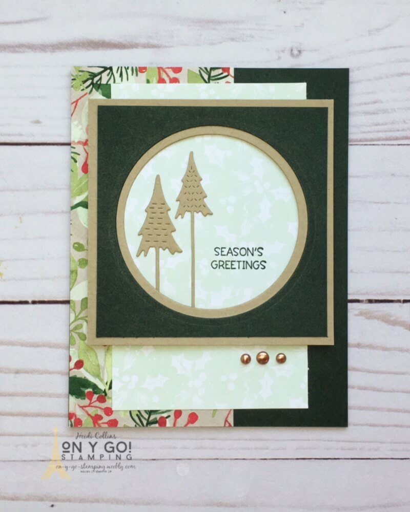 Clean and simple Christmas card design with the Painted Christmas Patterned paper and die cuts.