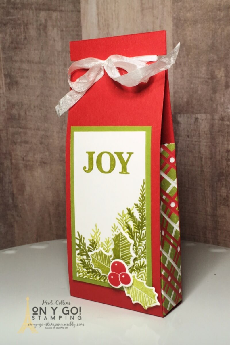 Easy to make treat bag for Christmas candy. This fun bag is made with the Merriest Moments stamp set from Stampin' Up! See more samples for other holidays!