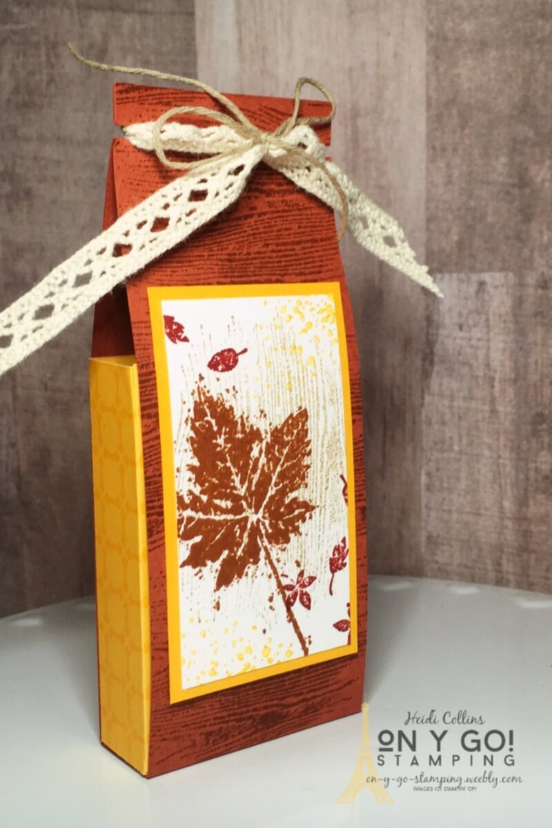 Create a fun treat bag for your Thanksgiving table. These little treat boxes could also be used as place cards by just writing the names at the top. 