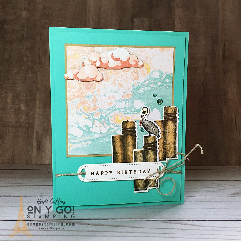 Handmade birthday card design inspired by the sea side. Use the new Waves of Inspiration stamp set, dies, and patterned paper from Stampin' Up! to create a seaside birthday card.  Complete dimensions, supply list, and more sample card ideas.