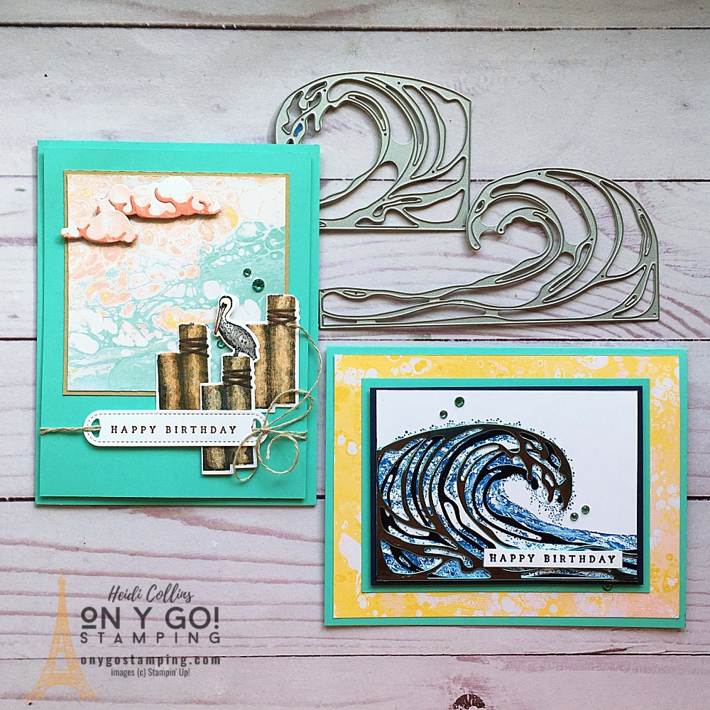 Birthday card ideas with the NEW Waves of Inspiration stamp set from Stampin' Up! These card ideas also use the Waves of the Ocean patterned paper, coordinating Waves dies, and the Waves Rhinestone Basic Jewels. See more samples!