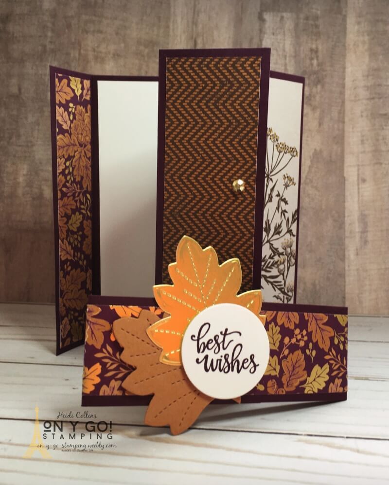 Beautiful fun fold card idea that is easy to make. This fancy fold card uses the gorgeous Blackberry Bliss patterned paper from Stampin' Up!