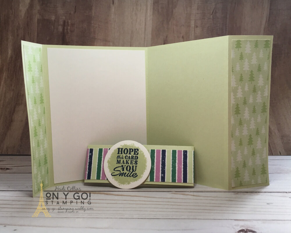 Fun fold card design with the Penguin Playmates patterned paper. This card is a bright and cheery card that's good for any day. Plus, with a little patterned paper, it's simple to make.