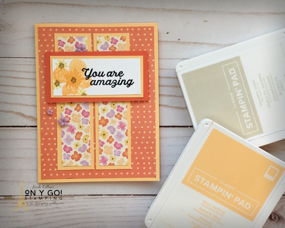 Tell someone how amazing they are with this easy handmade card idea. Based on a simple card sketch, this card is quick and easy to make with the Pansy Patch patterned paper and In Bloom stamp set from Stampin' Up!