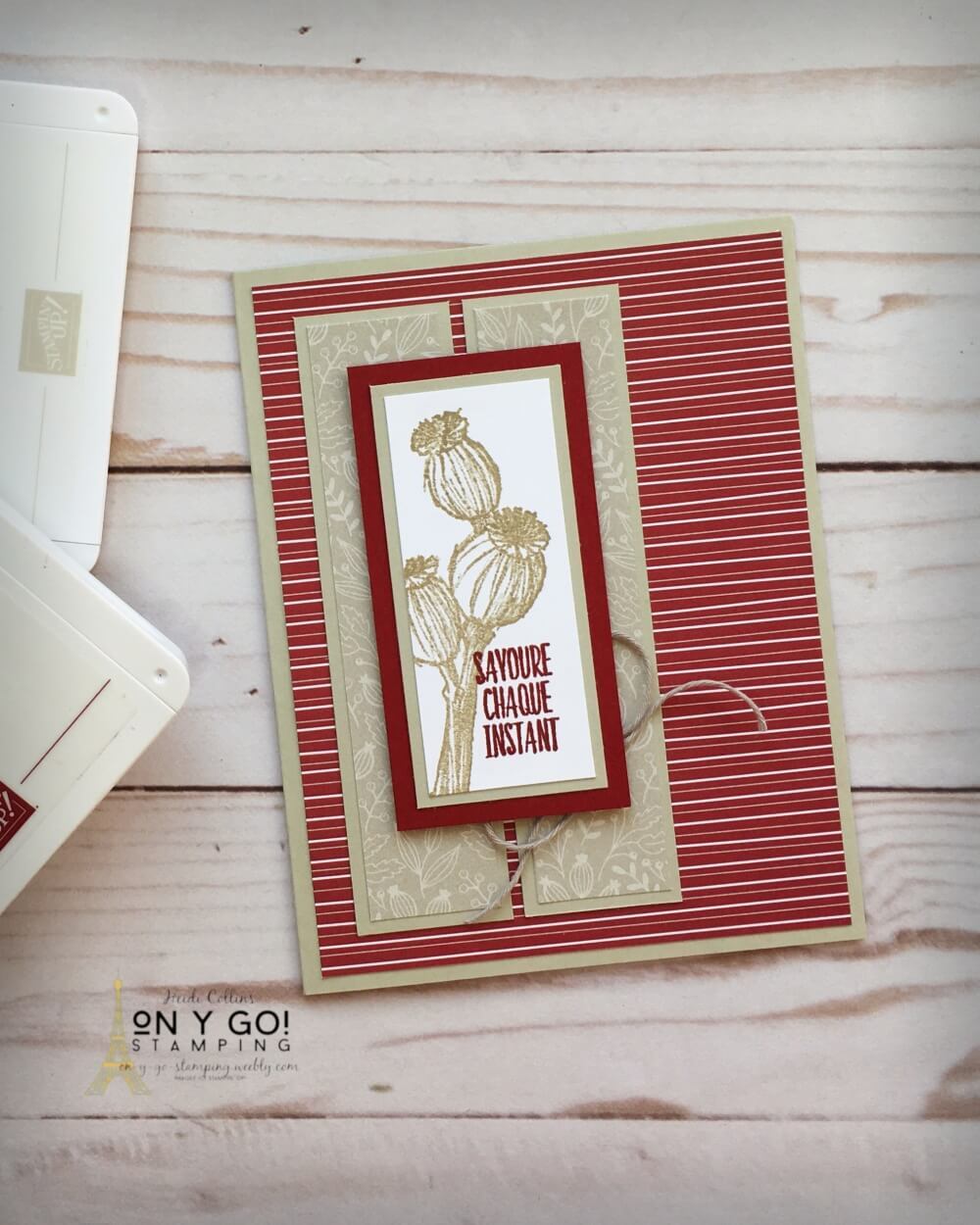 Easy handmade card for fall! The Tidings of Christmas patterned paper matches the Enjoy the Moment stamp set from Stampin' Up! This simple stamping card is so easy to make!