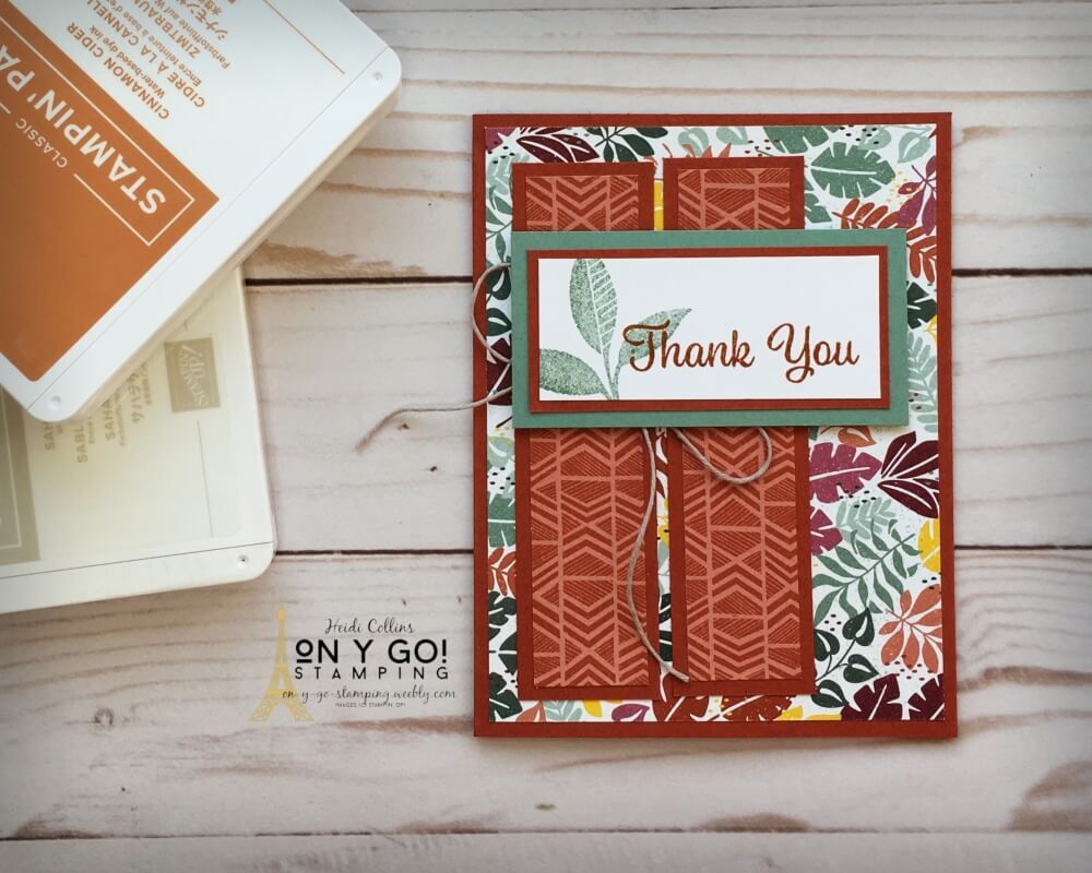 Wild handmade thank you card idea with the Plentiful Plants stamp set and In the Wild patterned paper from Stampin' Up! This card is so easy to make with just stamps, ink, and paper! See more cards based on this card sketch.