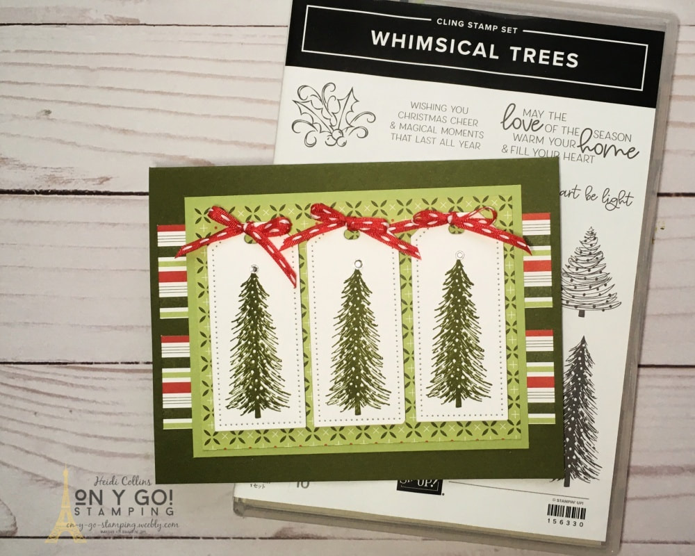 Quick and easy Christmas card idea using a simple card sketch. This holiday card uses the Whimsical Trees stamp set from Stampin' Up!