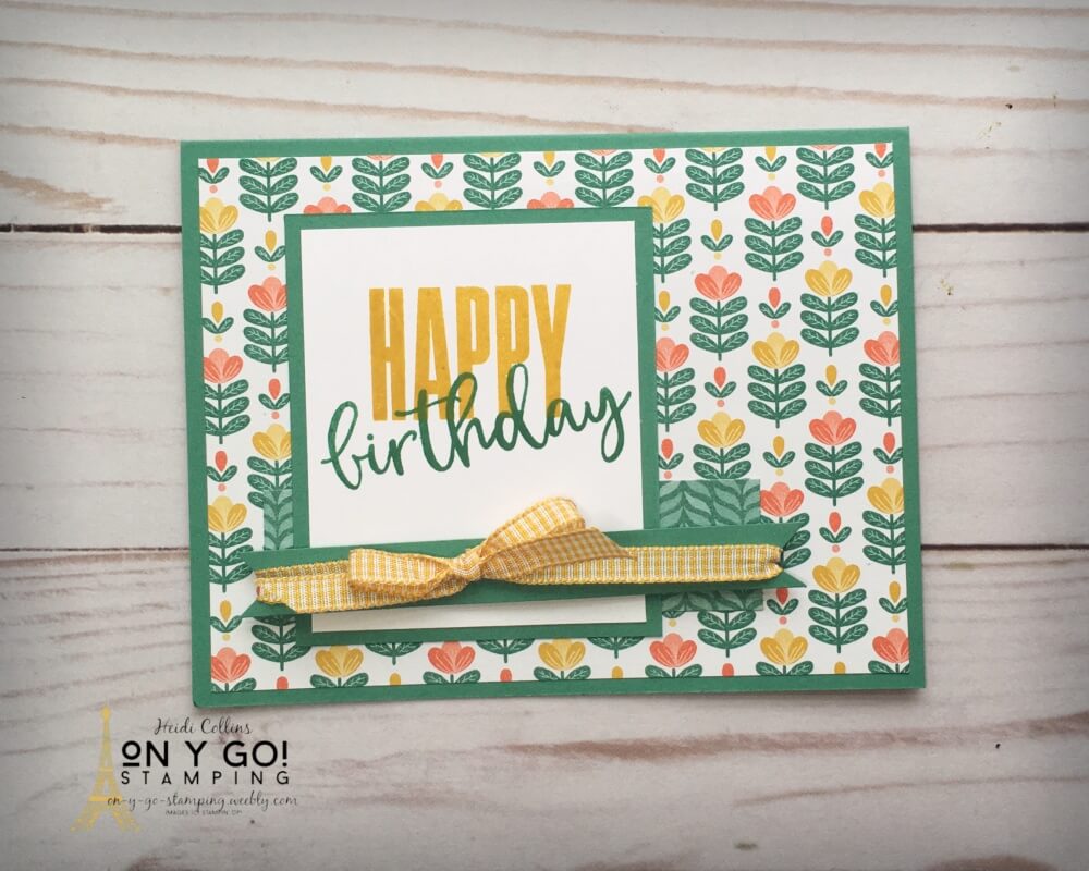 Floral birthday card idea with the Biggest Wish stamp set and Sweet Symmetry patterned paper from Stampin' Up! This quick and easy card idea is based on a simple card sketch.