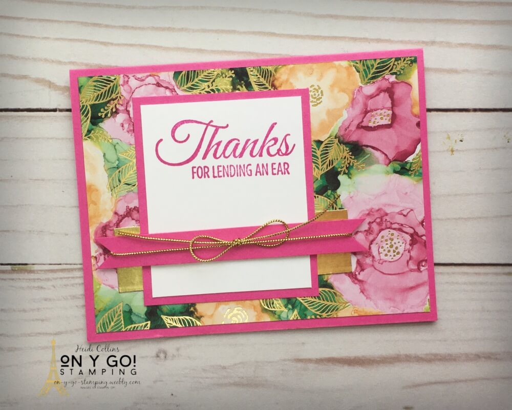 Funny thank you card with the Expressions in Ink patterned paper. The outside seems elegant, but the inside reveals the cheekiness of this thank you card.