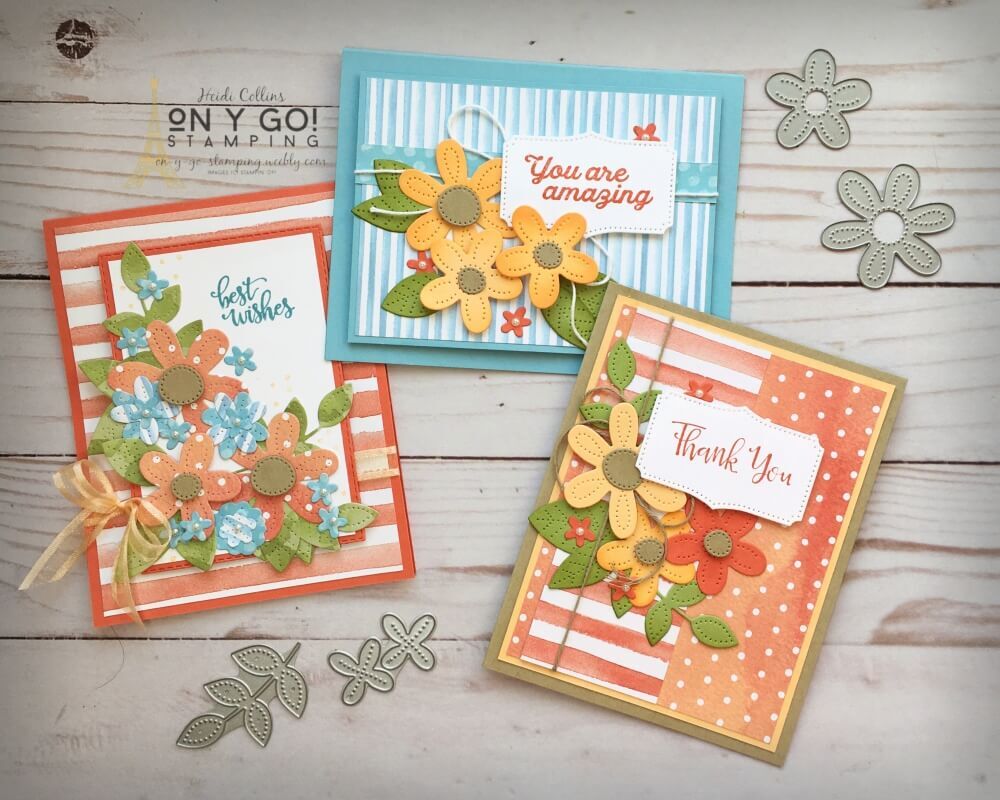 Lots of floral card ideas using the Pierced Blooms dies and You're a Peach patterned paper from Stampin' Up! These cards are great for weddings, thank you, birthday, or whenever.