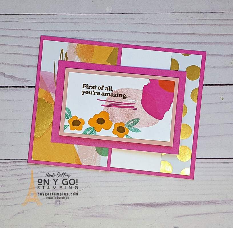 Quick and easy fun fold card using the Hello Beautiful stamp set and Artistic Beauty patterned paper from Stampin' Up!