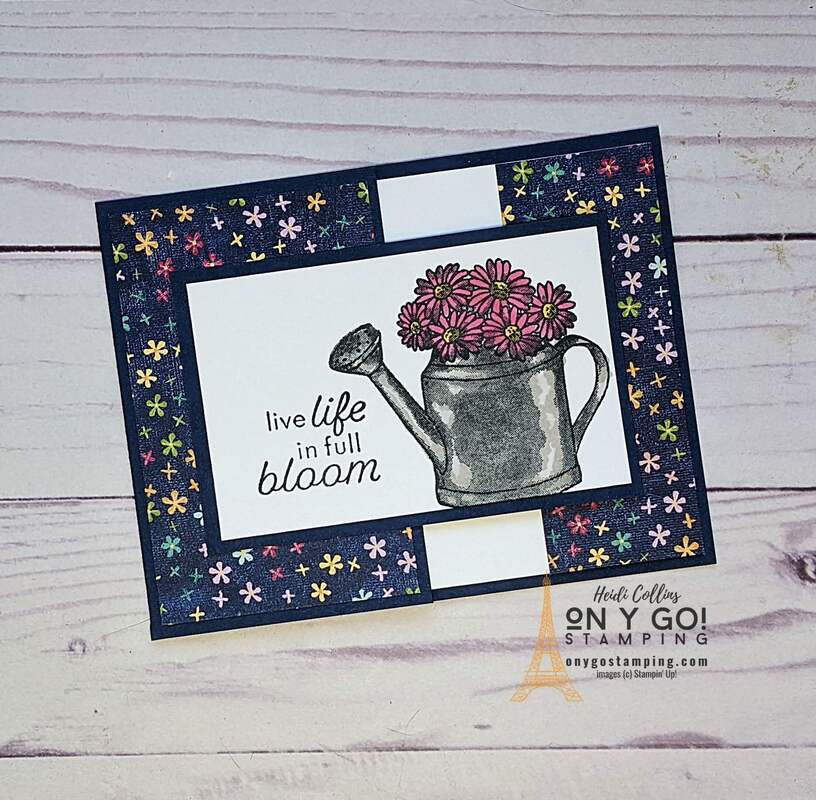Create a beautiful and easy handmade fun fold card using the Flowering Rain Boots stamp set from Stampin' Up! Card sample also uses the new Hues of Happiness patterned paper from the 2022-2023 Annual Catalog.