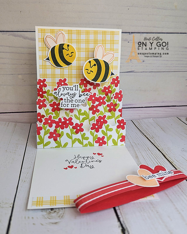 Fun fold card design using the Bee My Valentine stamp set and Bee Builder punch from Stampin' Up!®️ This fun card was part of the Bee Mine Mystery Craft Box. If you missed it, you can get the tutorials for all of the cards in my card making tutorial store.