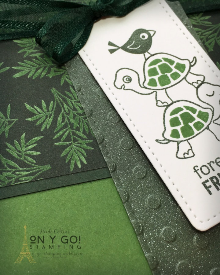 You know we're friends forever when I stand on your back! The cute turtles on this handmade card are from the Turtle Friends stamp set from Stampin' Up! This card is so quick and easy to make with no coloring!