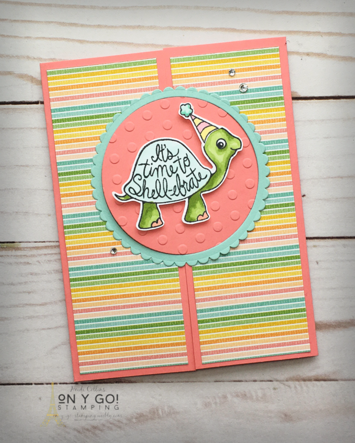 Locking gate-fold card design with the adorable Turtle Friends stamp set and punch from Stampin' Up! This is a great birthday card or handmade party invitation.