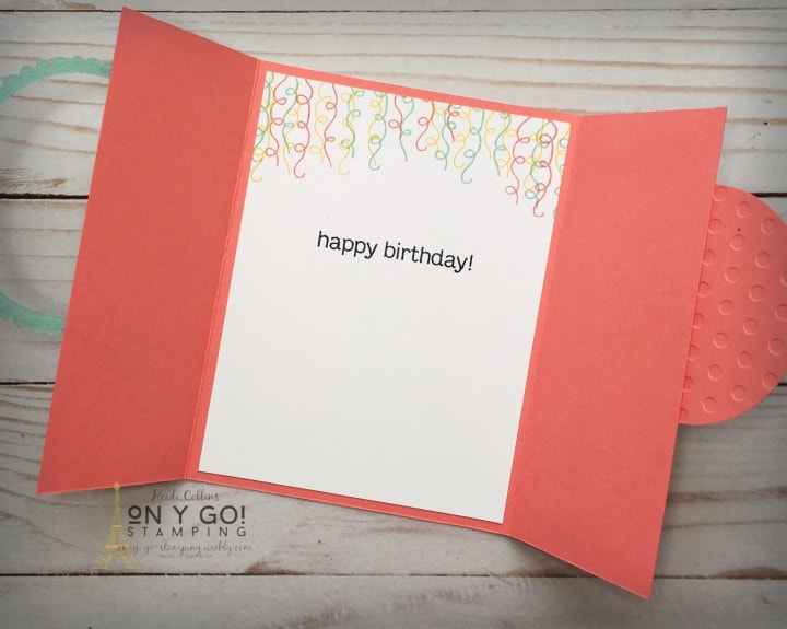Inside of a locking gate-fold card. This fun fold card is a birthday card made with the Turtle Friends stamp set from Stampin' Up!