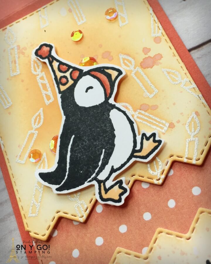 This puffin is ready for a party! He's hanging out on this fabulous Wine Bottle Gift Tag and comes from the Party Puffins stamp set from Stampin' Up!