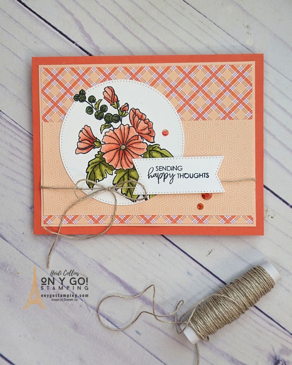 Handmade birthday card with the Beautifully Happy stamp set and Dandy Delights patterned paper from Stampin' Up!® Both the stamps and paper are Sale-A-Bration items that can be earned free with a qualifying purchase.
