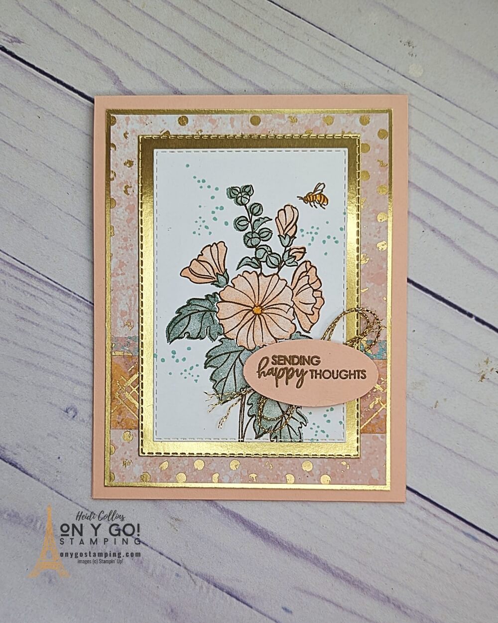 Elegant handmade card with the Texture Chic patterned paper and the Beautifully Happy stamp set from Stampin' Up!® During Sale-A-Bration 2023, get these stamps for free with a qualifying purchase.
