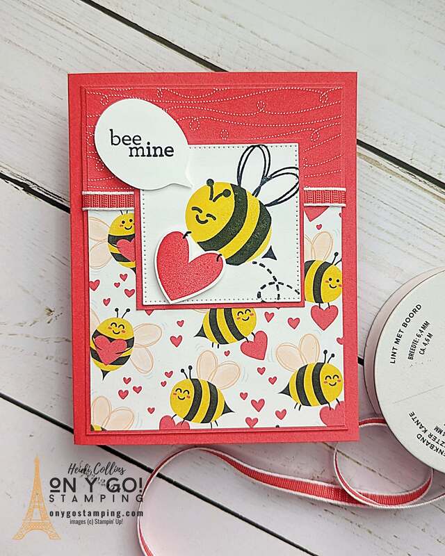 DIY Valentine's Day card using the Bee Mine Suite from Stampin' Up! Create this cute bee carrying a giant heart with the Bee My Valentine stamp set. 