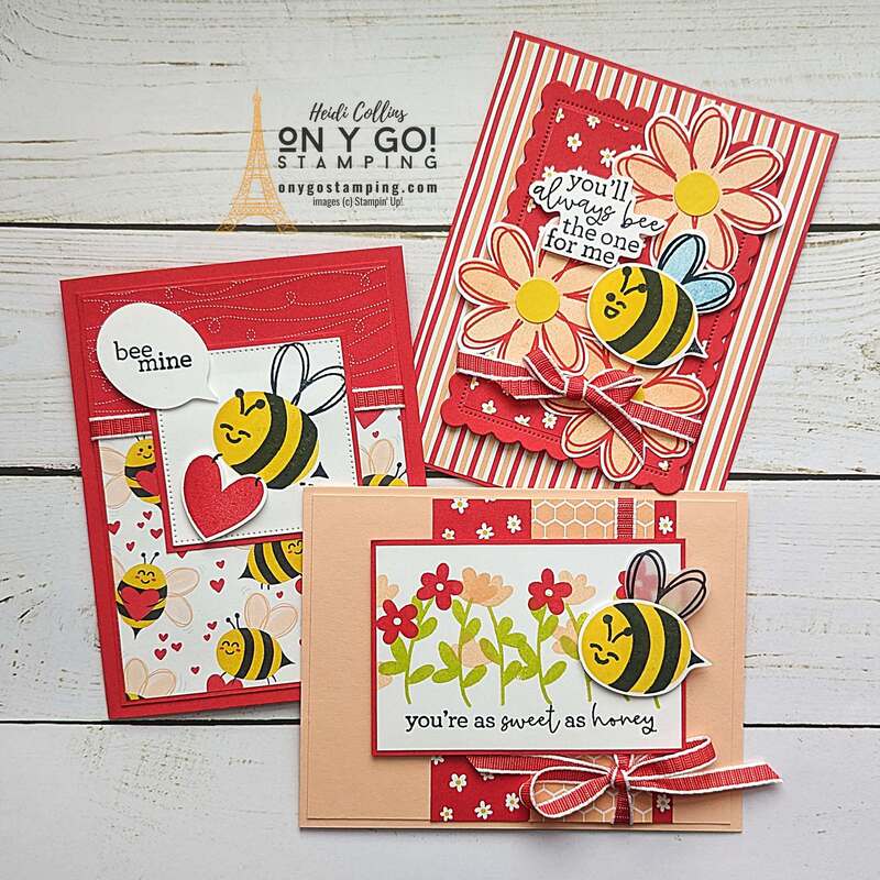 The Bee Mine suite from Stampin' Up!®️ is perfect for creating handmade Valentine's Day cards, thank you cards, or cards just to say that you care. These adorable bees and flowers are definitely the bee's knees! See the video tutorial.