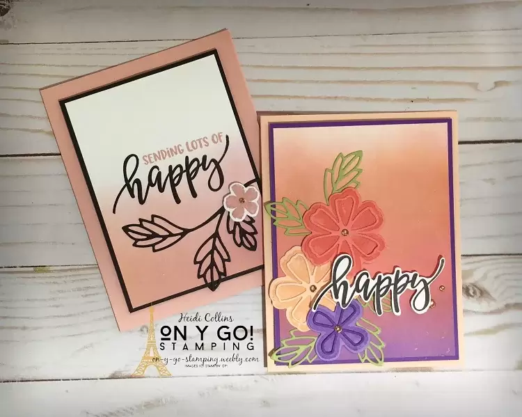 2 Card ideas with ink blended backgrounds made with the new Blending Brushes from Stampin' Up! and the Pretty Perennials stamp set and dies from the 2021 January-June Mini Catalog.