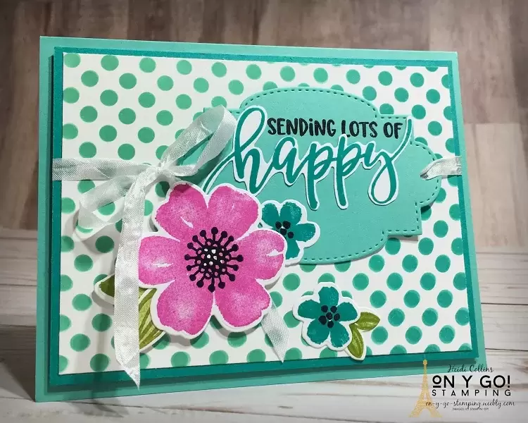 Lots of Happy card idea using ink blending over a stencil. This polka dot card uses the new Pretty Perennial stamp set and dies from the 2021 January-June Mini Catalog from Stampin' Up!