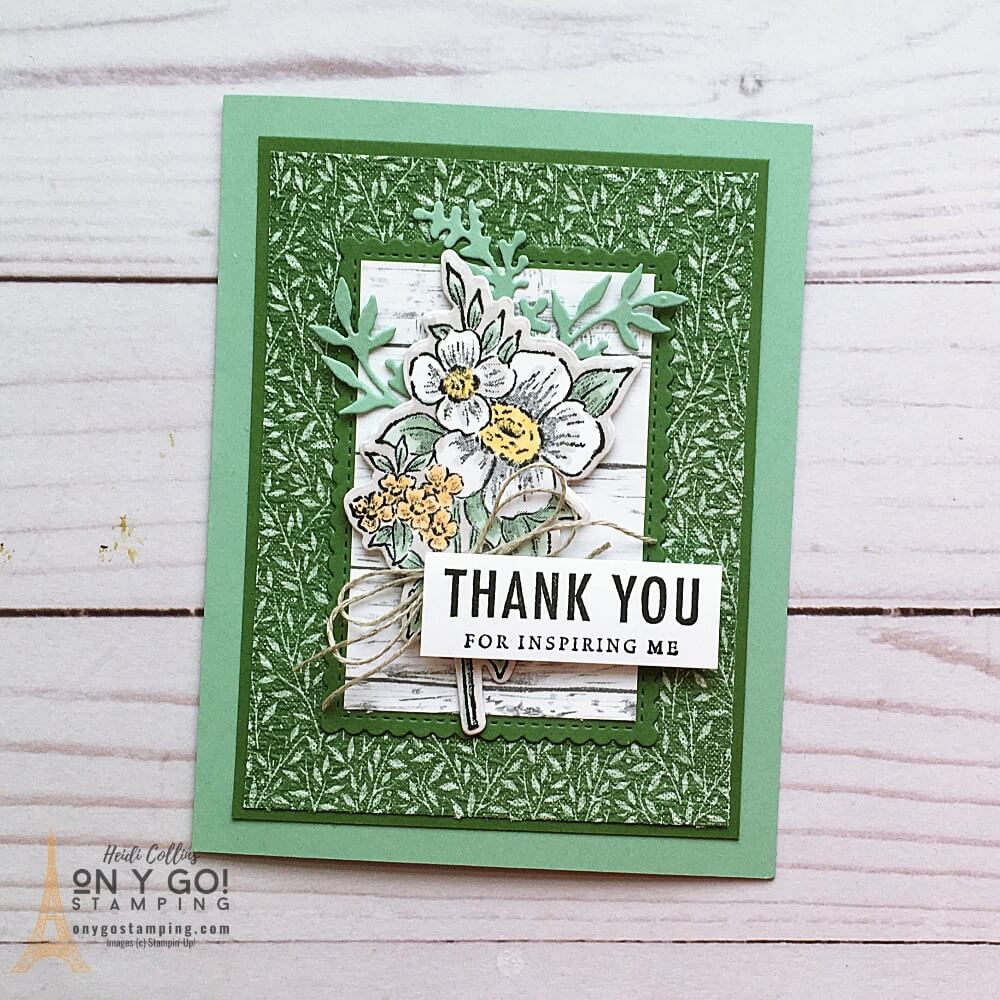 Handmade thank you card idea made with the new Heart & Home suite from Stampin' Up! This suite includes the Blessings of Home stamp set, dies, and the Heart & Home patterned paper. 