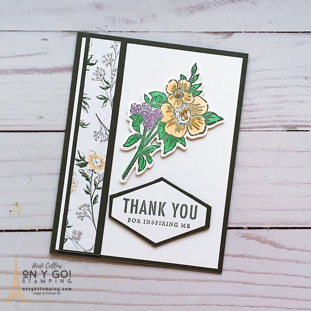 Floral thank you card idea made with the Heart & Home Suite from Stampin' Up! This beautiful handmade card was made by Marcia Slotman.