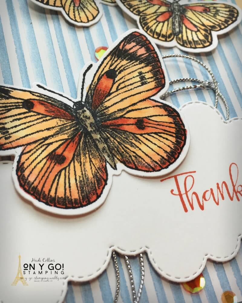 Thank you card idea that is perfect for summer! Create this stunning handmade card with the Butterfly Brilliance stamps, Basic Borders dies, and You're a Peach patterned paper from Stampin' Up!