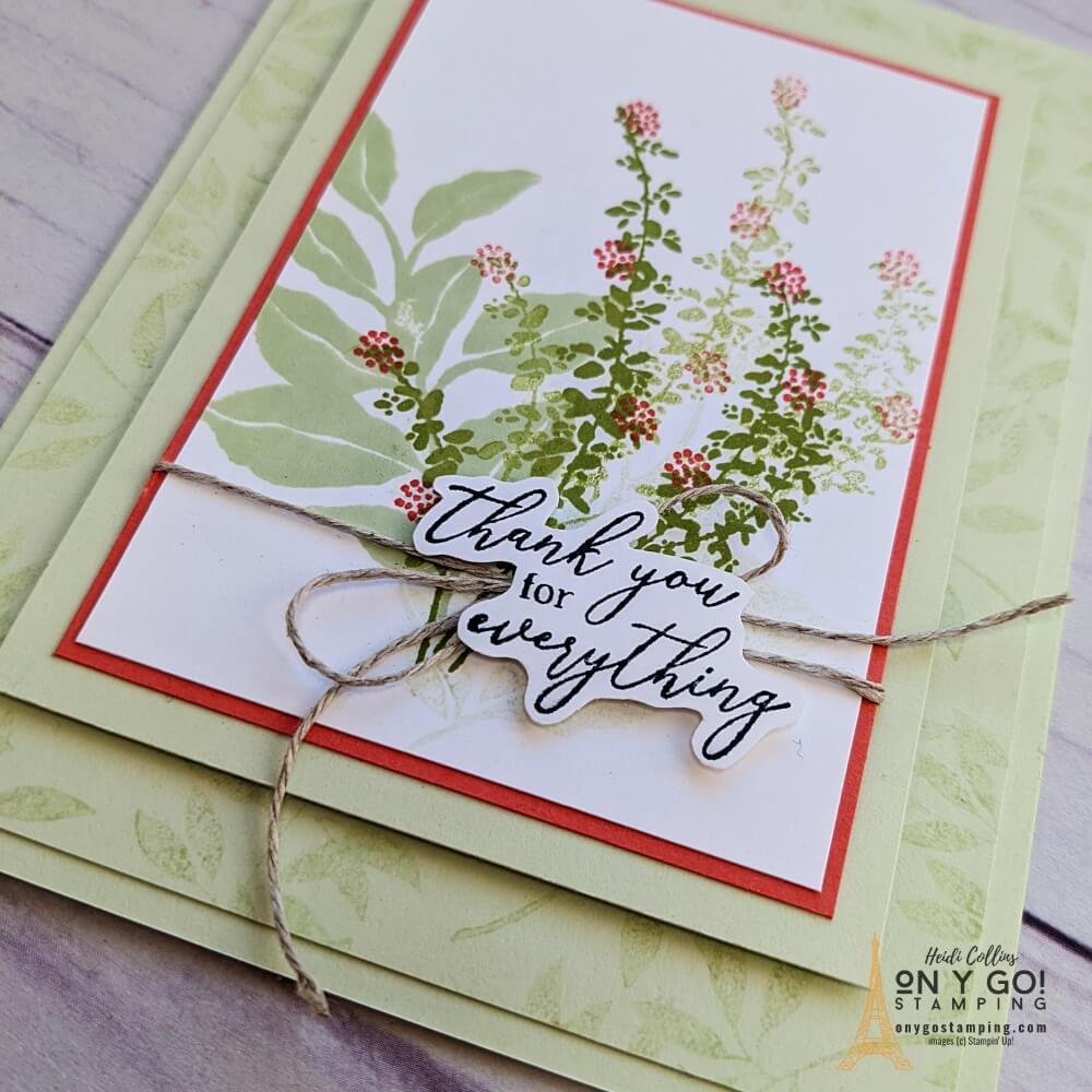 Beautiful handmade thank you card for summer using the new Botanical Layers stamp set from Stampin' Up! These stamps are so easy to use to make quick cards!
