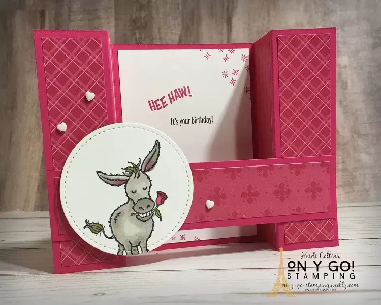 Birthday Card idea using the Darling Donkeys stamp set which is FREE during Sale-A-Bration. This fun fold card is quick and easy to make!