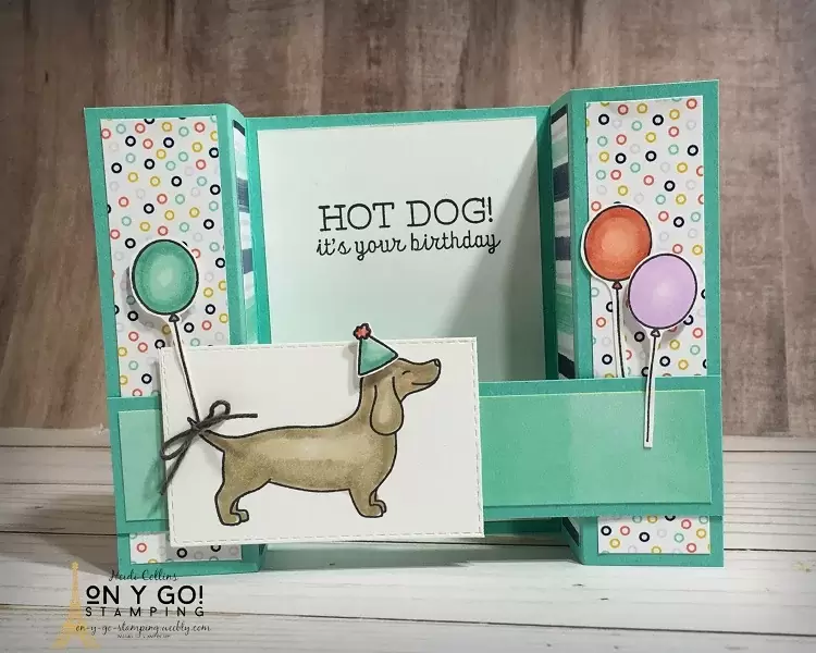 Fun fold birthday card idea using the Hot Dog stamp set and Playing with Patterns patterned paper from Stampin' Up! This bridge card is quick and easy to make!