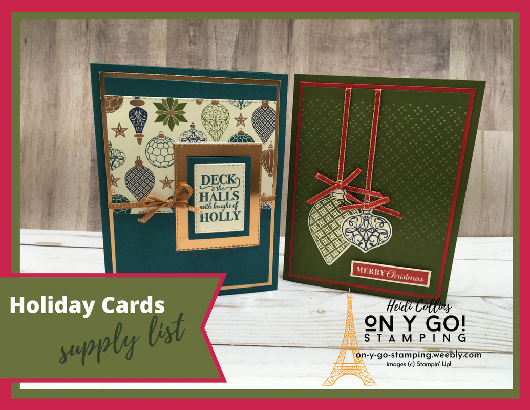 Supply list for holiday card ideas using the Christmas Gleaming stamp set and Brightly Gleaming patterned paper from Stampin' Up!