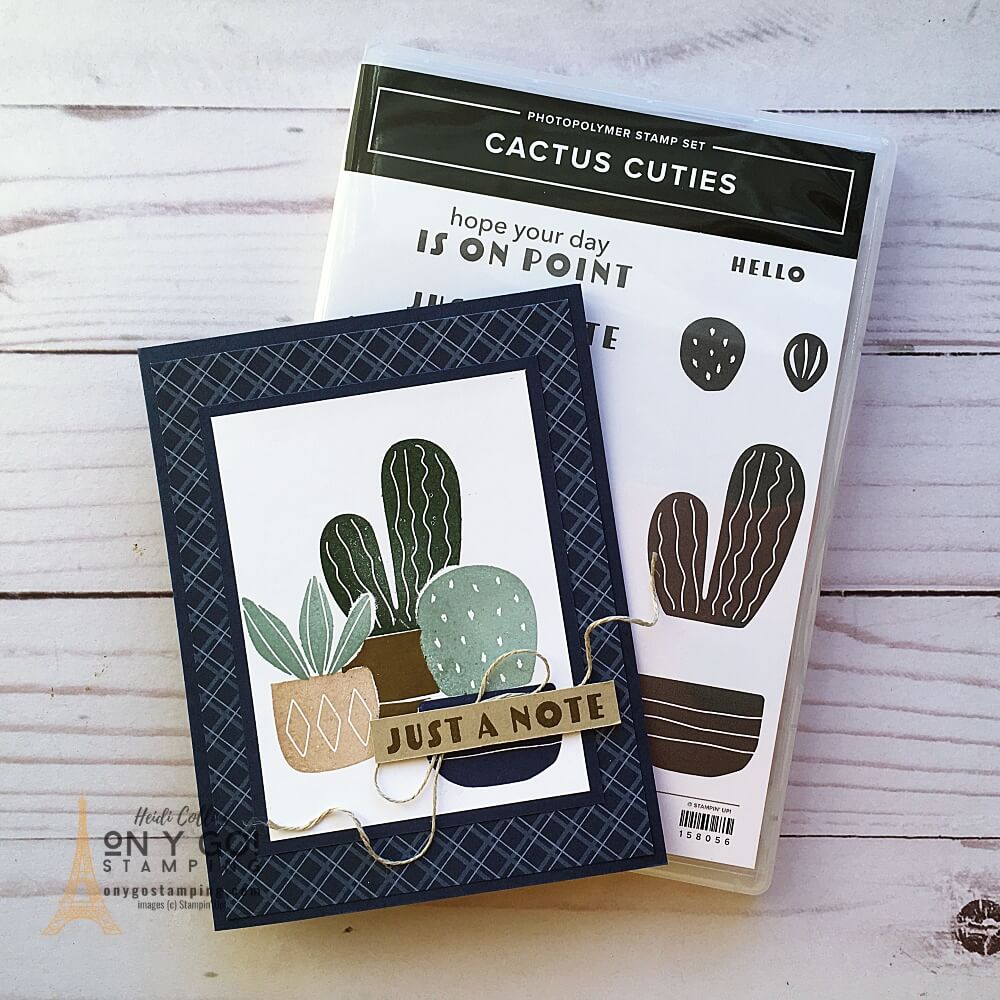 Simple Stamping card idea using the Cactus Cuties stamp set from Stampin' Up! This card uses just stamps, ink, and paper, and just a little linen thread. 
